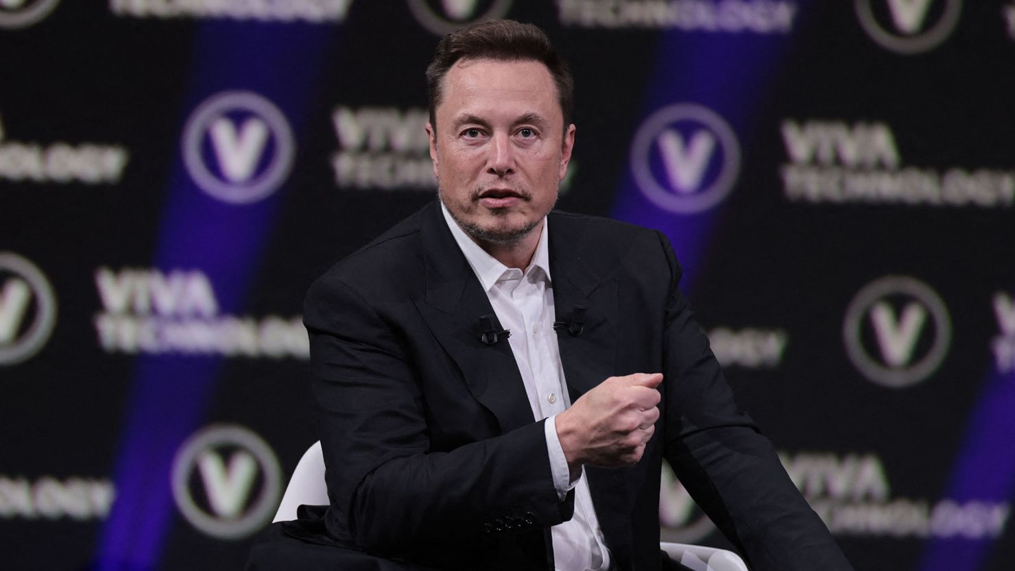 SpaceX, Twitter and electric car maker Tesla CEO Elon Musk reacts as he visits the Vivatech technology startups and innovation fair at the Porte de Versailles exhibition center in Paris, on June 16, 2023. (Photo by Joël SAGET / AFP) (Photo by JOEL SAGET/AFP via Getty Images)