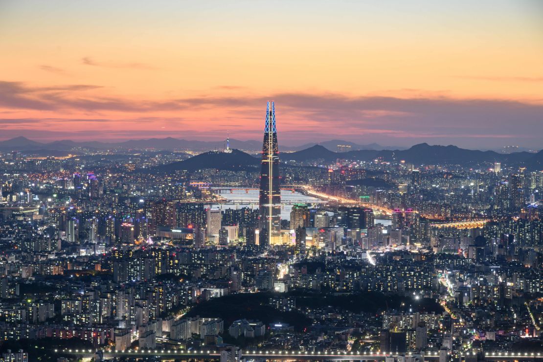 The Seoul skyline at night.