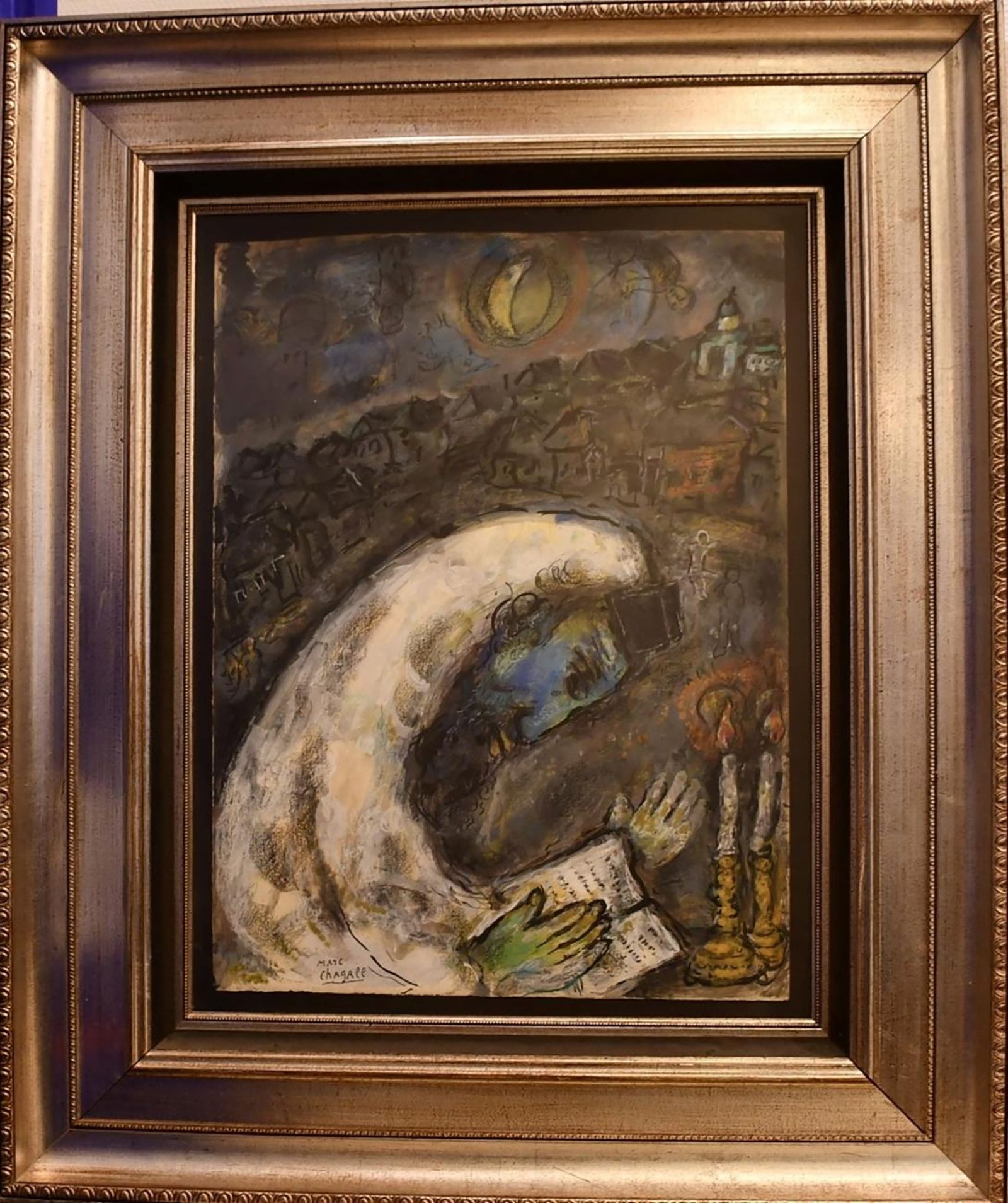 The painting 'L'homme en priere' by Marc Chagall stolen fourteen years ago from Israel and found in Belgium is seen in this undated handout image. Parquet of Namur/Handout via REUTERS    THIS IMAGE HAS BEEN SUPPLIED BY A THIRD PARTY. NO RESALES. NO ARCHIVES