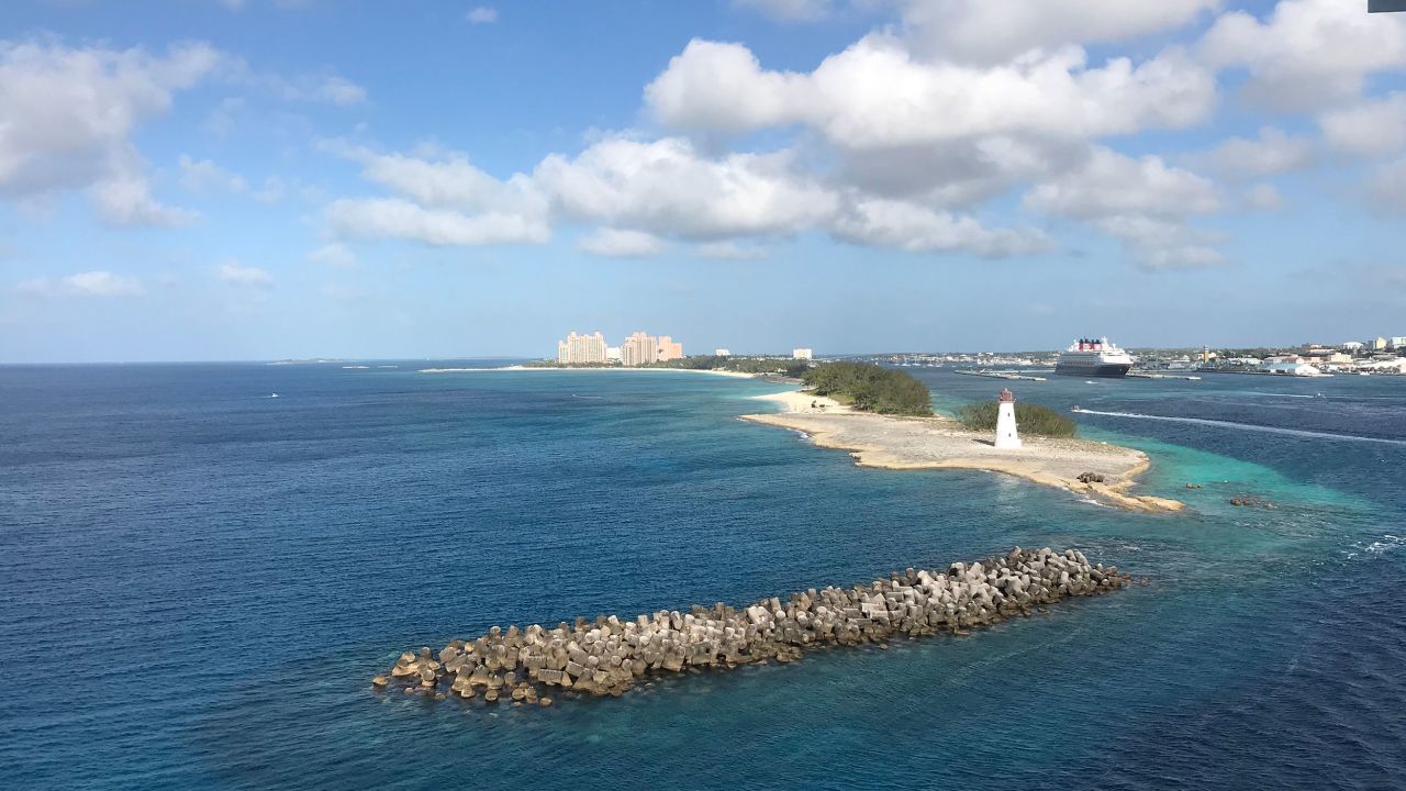 The strip of land called Paradise Island in Nassau, Bahamas, seen here from Royal Caribbean's Navigator of the Seas in 2019 will be home to a 17-acre private destination for Royal Caribbean called Royal Beach Club, set to open in 2025. (Richard Tribou/Orlando Sentinel/Tribune News Service via Getty Images)