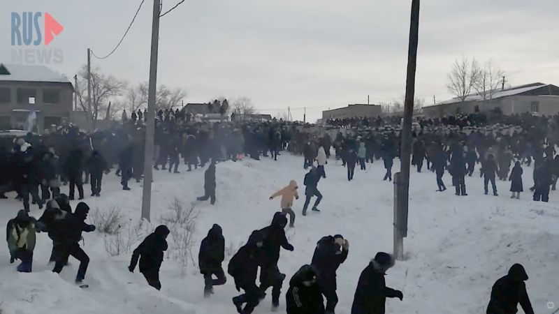 De Russische oproerpolitie botst met demonstranten na de veroordeling van activist Phil Alsinov