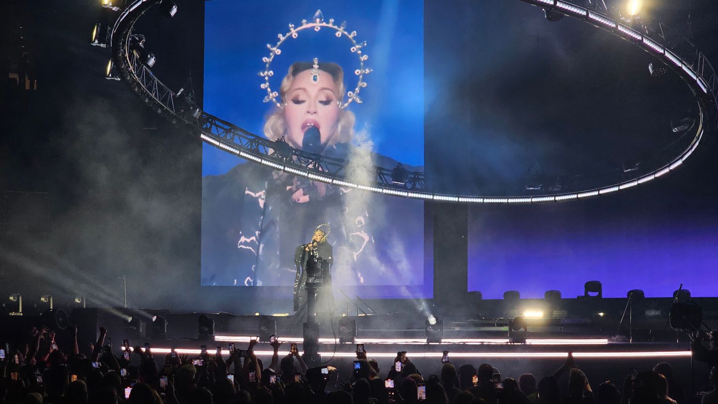 Madonna opens her show at Detroit's Little Caesars Arena on Jan. 15, 2024.