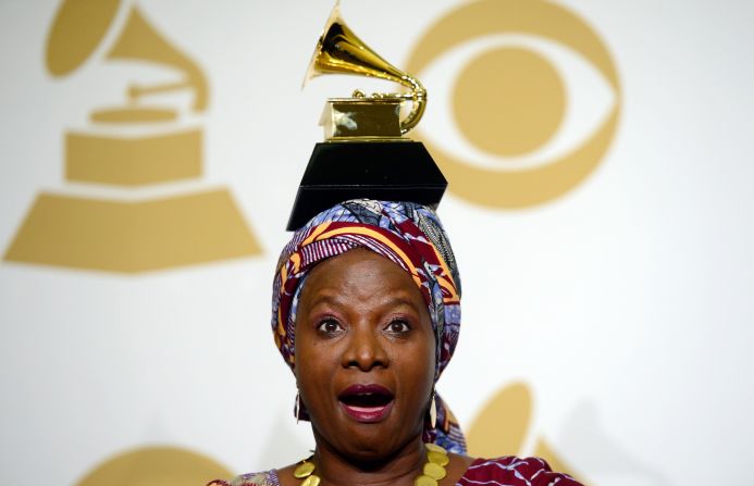 Born in Benin, the legendary Angélique Kidjo has five Grammy wins (the first coming in 2008) and 14 nominations to her name. In 2023, she was also awarded the prestigious <a href="index.php?page=&url=https%3A%2F%2Fedition.cnn.com%2F2023%2F03%2F28%2Fafrica%2Fangelique-kidjo-polar-music-prize-spc-intl%2Findex.html" target="_blank">Polar Music Prize</a>, becoming only the third African artist to win that honor. Pictured: Kidjo posing with her Grammy for Best World Music Album at the 2015 awards in Los Angeles.
