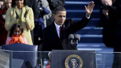 WASHINGTON - JANUARY 20:  U.S President Barack Obama waves after his inaugural address during his inauguration as the 44th President of the United States of America on the West Front of the Capitol January 20, 2009 in Washington, DC. Obama becomes the first African-American to be elected to the office of President in the history of the United States.  (Photo by Alex Wong/Getty Images)
