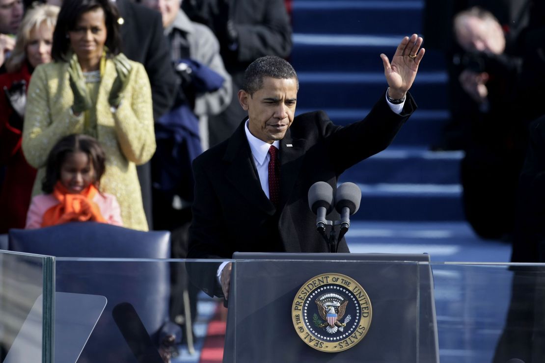 WASHINGTON - JANUARY 20:  U.S President Barack Obama waves after his inaugural address during his inauguration as the 44th President of the United States of America on the West Front of the Capitol January 20, 2009 in Washington, DC. Obama becomes the first African-American to be elected to the office of President in the history of the United States.  (Photo by Alex Wong/Getty Images)