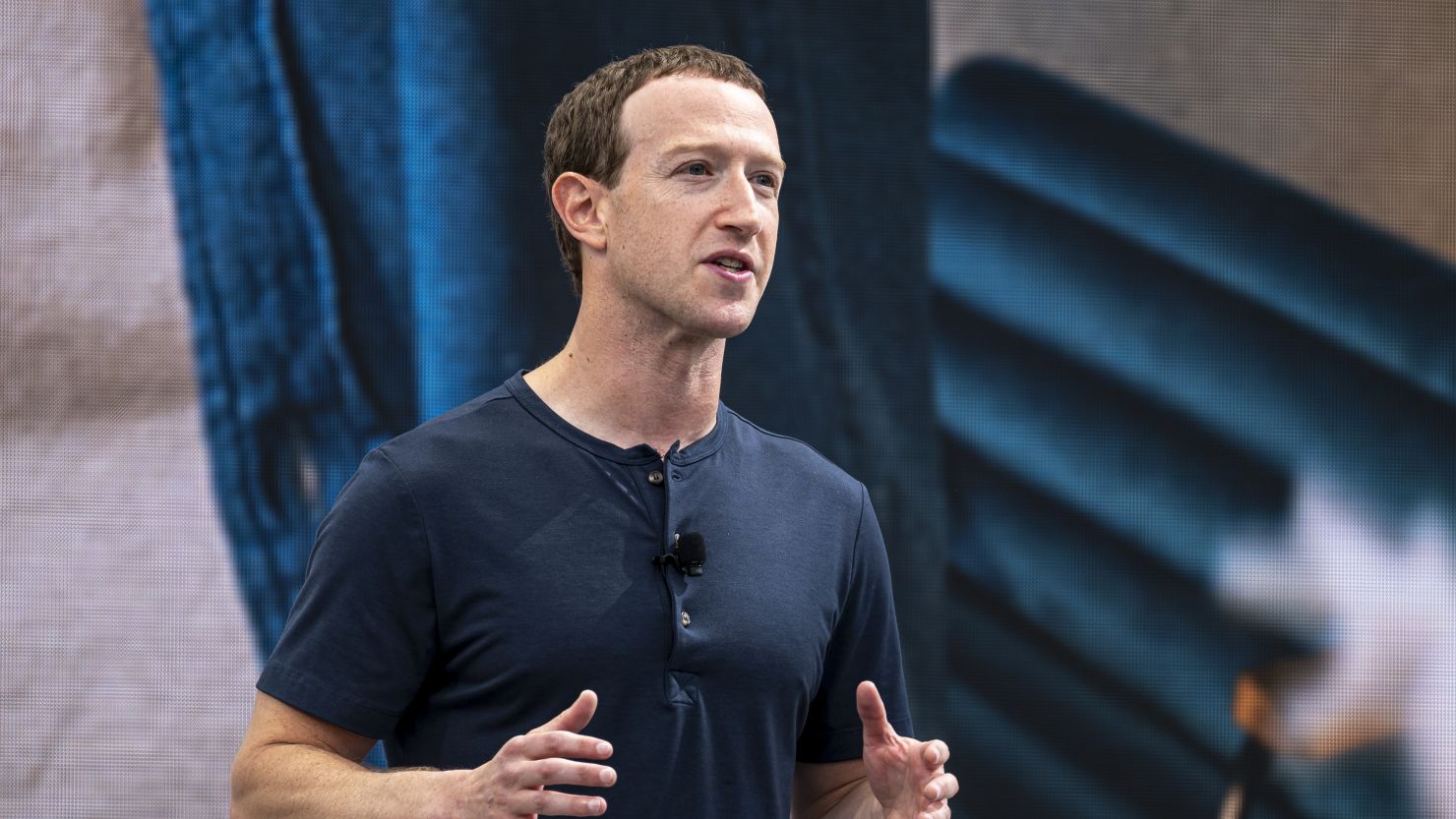 Mark Zuckerberg, chief executive officer of Meta Platforms Inc., during the Meta Connect event in Menlo Park, California, US, on Wednesday, Sept. 27, 2023.