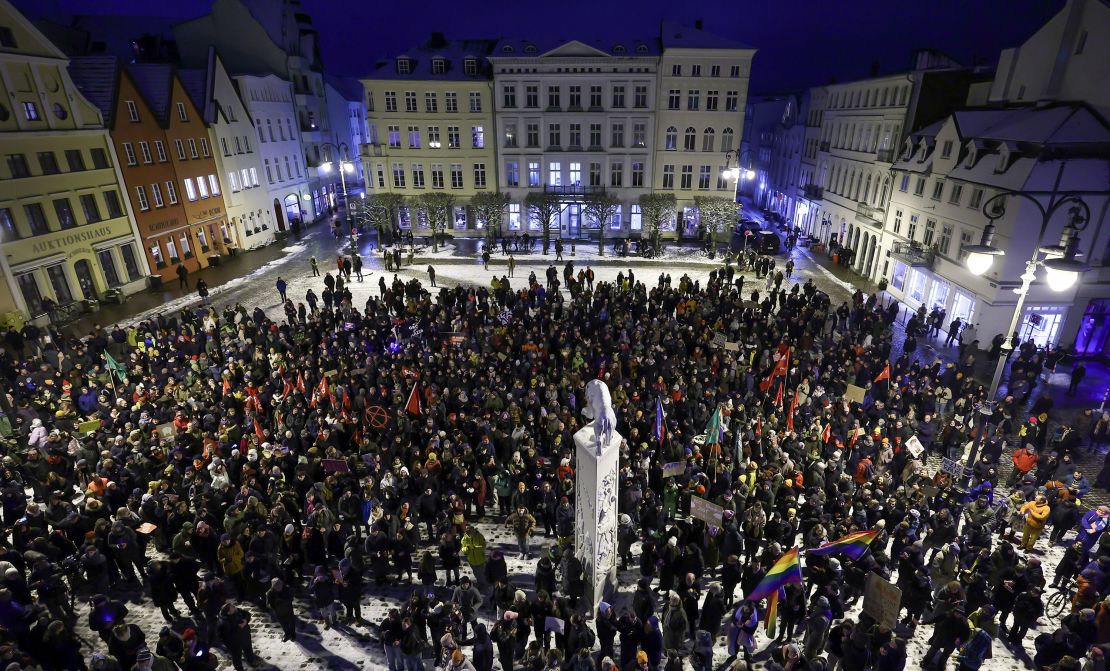 Around 1600 people demonstrate against the AfD and right-wing extremism in Schwerin, Germany, on January 16, 2024.