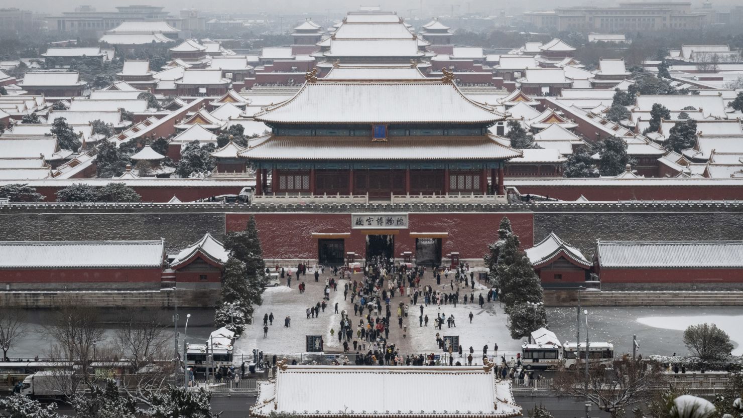 The snow covered Forbidden City in Beijing, China, on Thursday, Dec. 14, 2023. The city of Beijing canceled flights and shut schools on Dec. 13 as national authorities warned of heavy snowfall expected across northern China. Source: Bloomberg