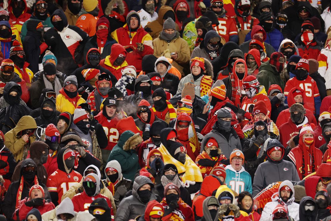KANSAS CITY, MISSOURI - JANUARY 13: A general view of fans during the AFC Wild Card Playoffs between the Miami Dolphins and the Kansas City Chiefs at GEHA Field at Arrowhead Stadium on January 13, 2024 in Kansas City, Missouri. (Photo by Jamie Squire/Getty Images)