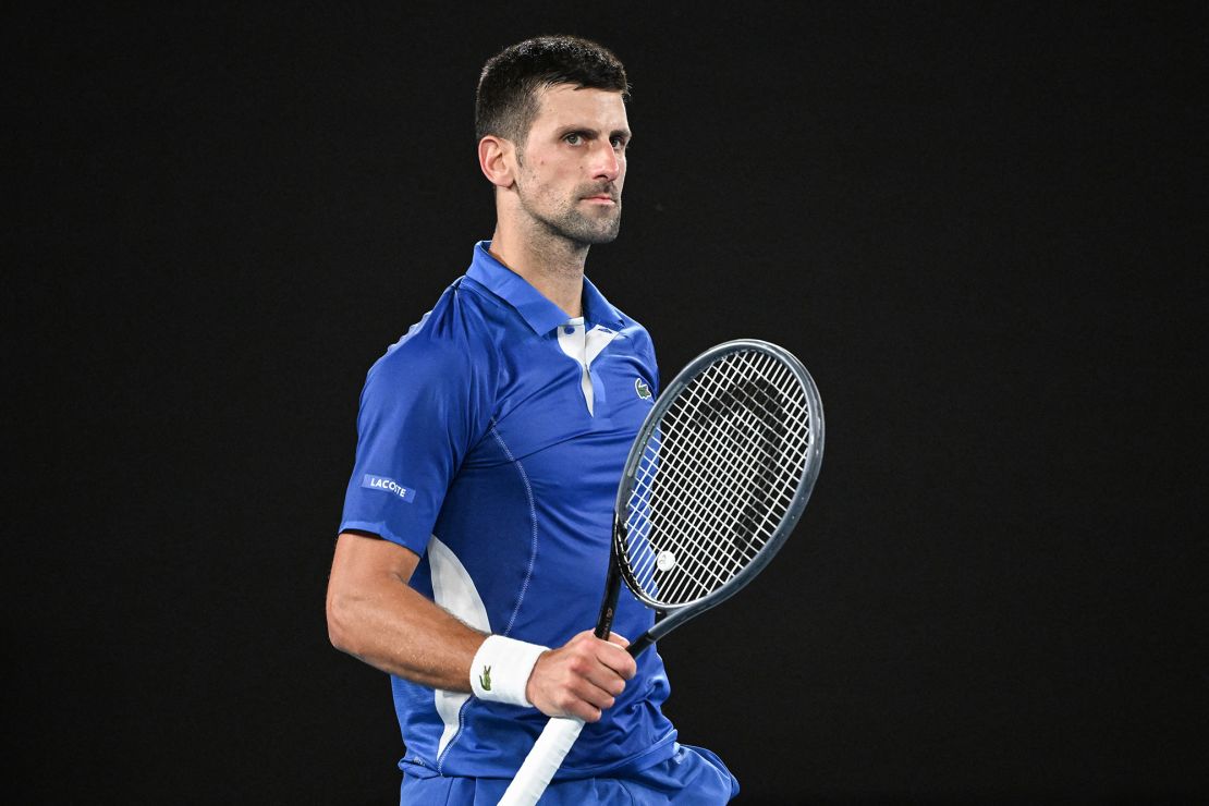 Serbia's Novak Djokovic celebrates after victory against Argentina's Tomas Etcheverry during their men's singles match on day six of the Australian Open tennis tournament in Melbourne on January 19, 2024. (Photo by WILLIAM WEST / AFP) / -- IMAGE RESTRICTED TO EDITORIAL USE - STRICTLY NO COMMERCIAL USE -- (Photo by WILLIAM WEST/AFP via Getty Images)