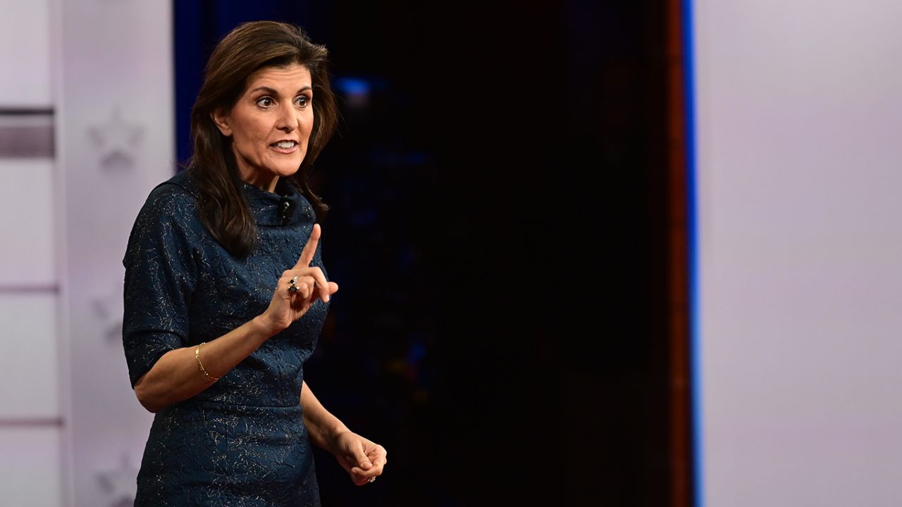 Haley participates in a CNN Republican Presidential Town Hall moderated by CNN's Jake Tapper at New England College in Henniker, New Hampshire, on January 18.