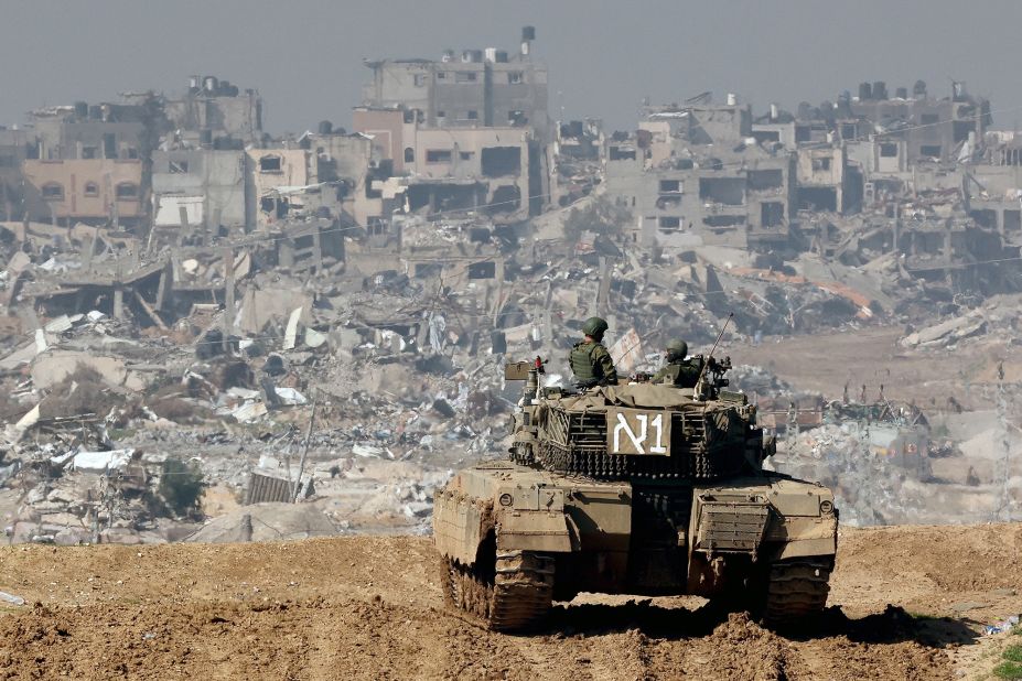 An Israeli tank patrols near the border with Gaza on January 19. 