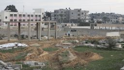 KHAN YUNIS, GAZA - JANUARY 17: A view of a damaged cemetery following the Israeli attacks near the Nasser Hospital in Khan Yunis, Gaza on January 17, 2024. (Photo by Jehad Alshrafi/Anadolu via Getty Images)