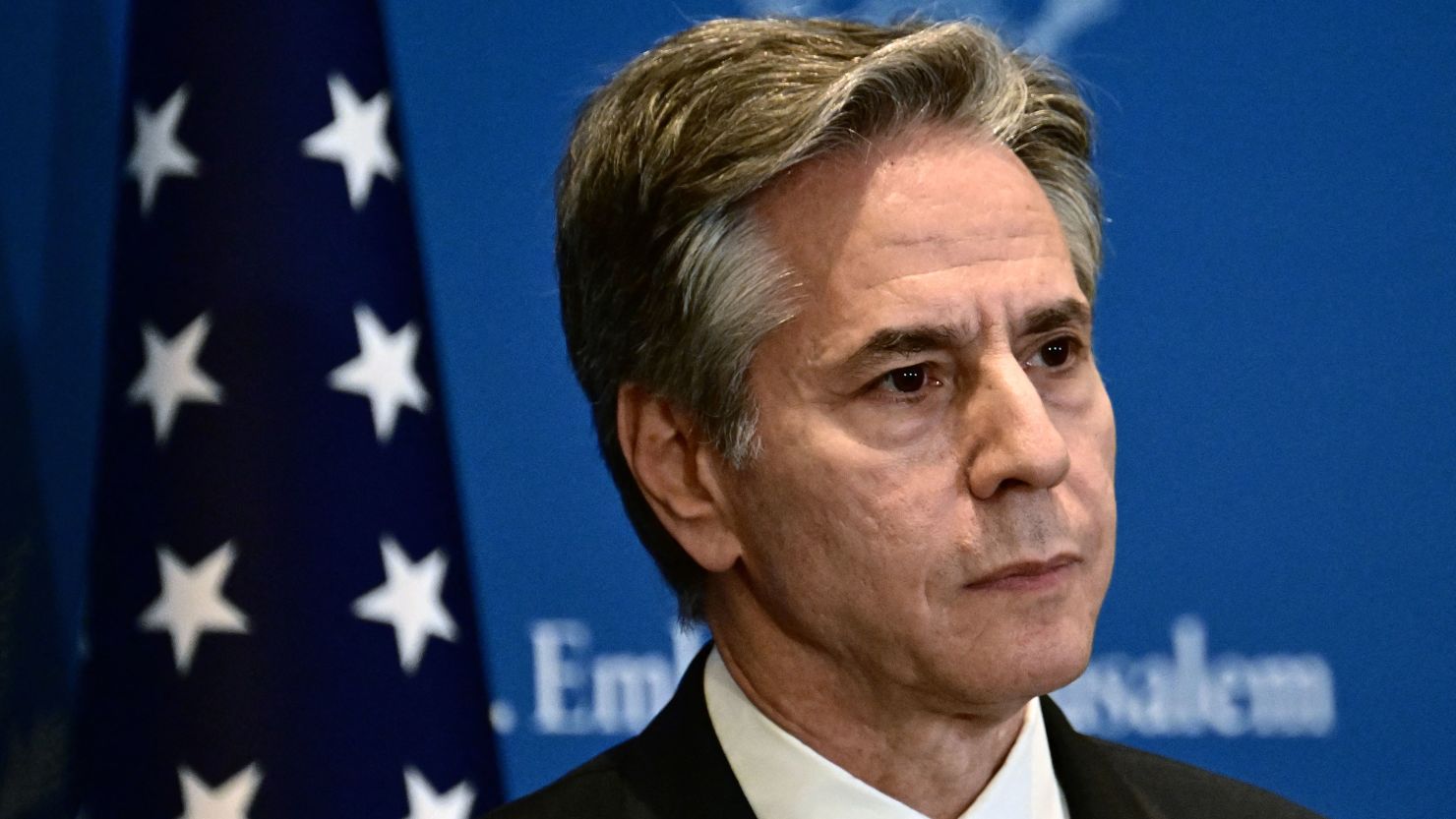 US Secretary of State Antony Blinken addresses a press conference in Tel Aviv on January 9, 2024, during his week-long trip aimed at calming tensions across the Middle East, amid continuing battles between Israel and the Palestinian militant group Hamas in Gaza. (Photo by Alberto PIZZOLI / AFP) (Photo by ALBERTO PIZZOLI/AFP via Getty Images)