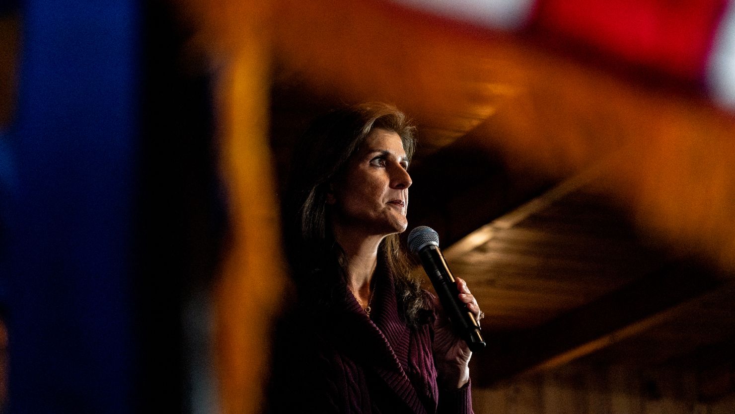 Republican Presidential candidate Nikki Haley meets and speaks to New Hampshire voters during a campaign rally in Hollis, New Hampshire on Thursday January 18, 2024. (Melina Mara/The Washington Post via Getty Images)