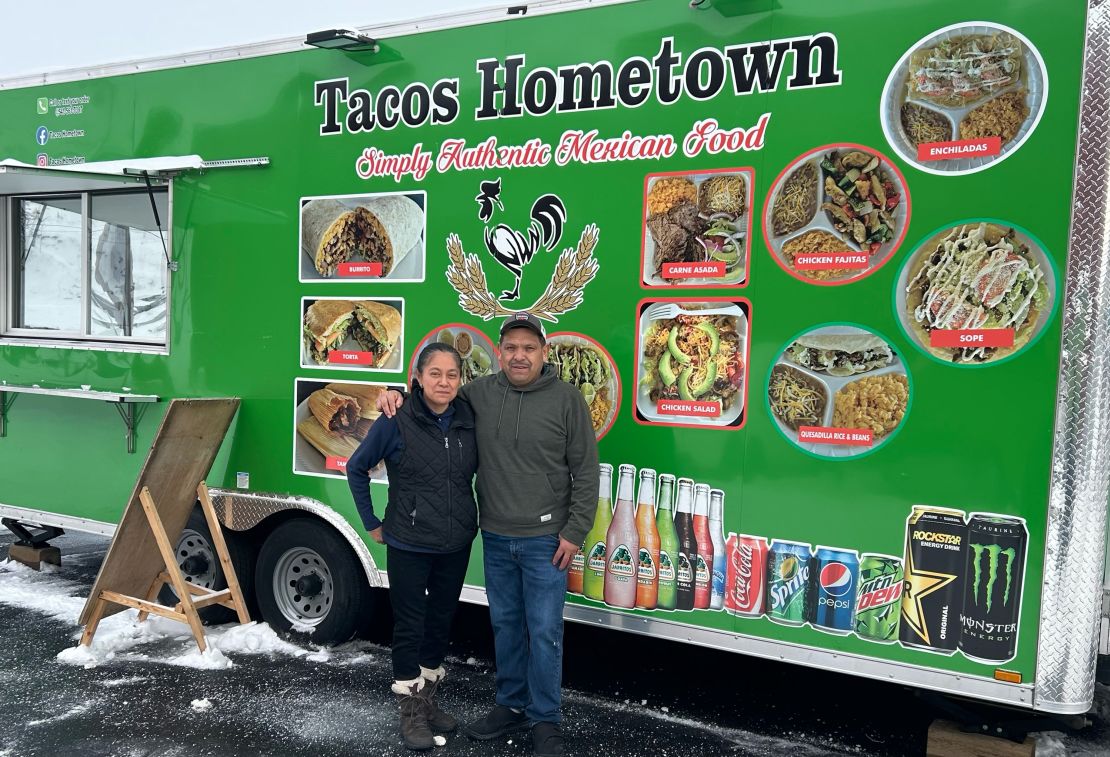 Elia and Amado Juarez stand in front of their taco truck in Morrow County, Oregon.