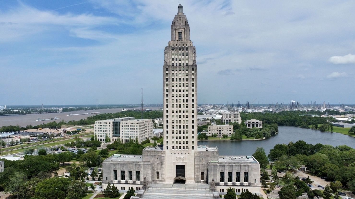 FILE - The Louisiana state Capitol stands prominently, April 4, 2023, in Baton Rouge, La. A slew of new Louisiana laws, recently passed by the Republican-dominated Legislature and signed by Democratic Gov. John Bel Edwards, went into effect Tuesday, Aug. 1. Among the new laws are ones that increase punishments for fentanyl-related crimes, a requirement that every public school classroom display the phrase "In God We Trust," and an addition to the state's age verification law to access pornography websites.  (AP Photo/Stephen Smith, File)