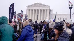 Anti-abortion activists participate in the annual March for Life in front of the Supreme Court on Friday, Jan. 19, 2024, in Washington. (AP Photo/Mariam Zuhaib)