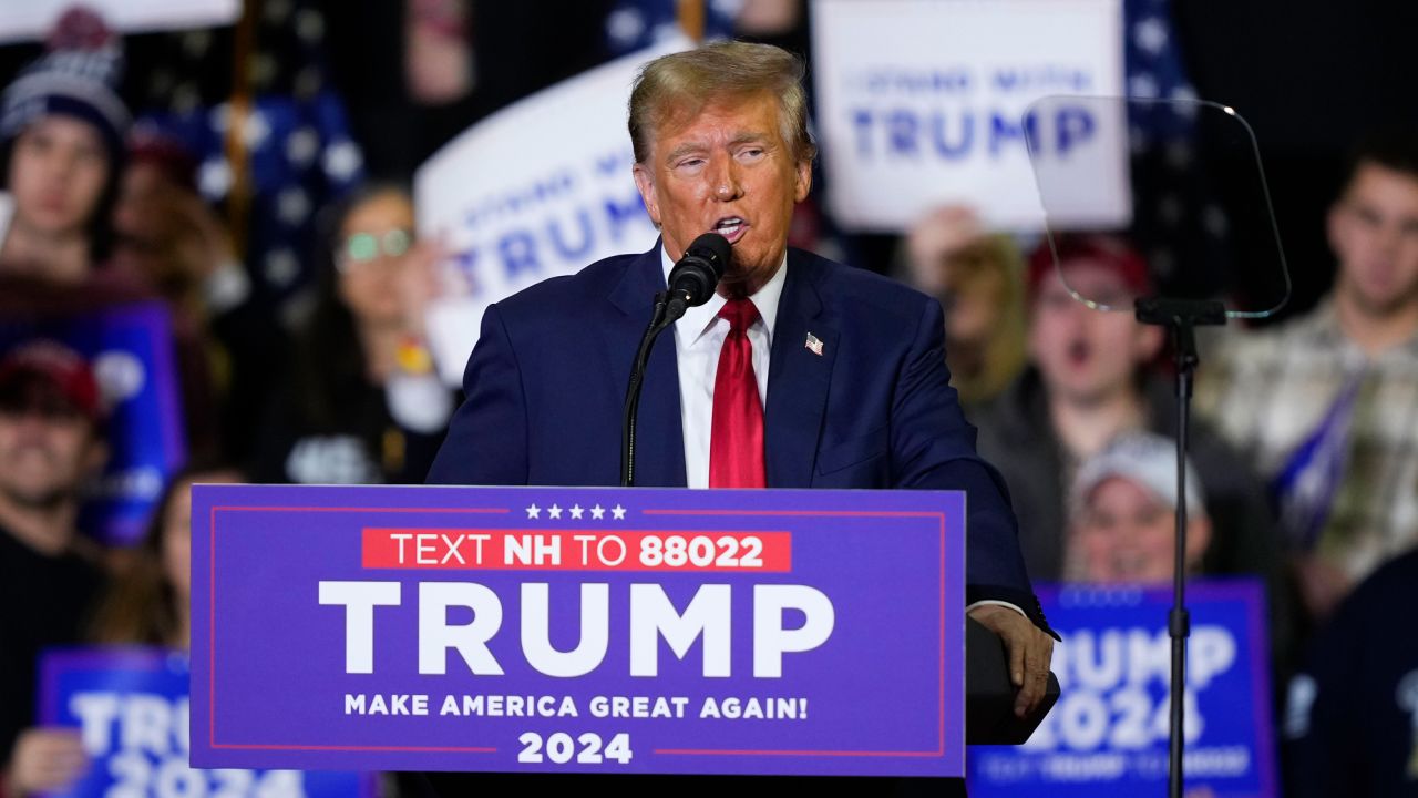 Republican presidential candidate former President Donald Trump speaks during a campaign event in Manchester, N.H., Saturday, Jan. 20, 2024. (AP Photo/Matt Rourke)