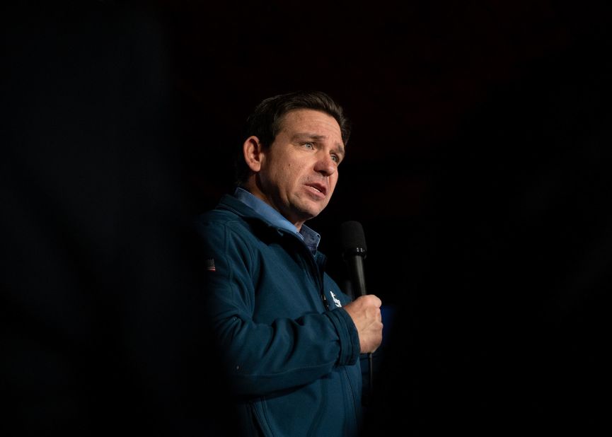 Florida Gov. Ron DeSantis holds a town hall at Wally's in Hampton, New Hampshire, on January 17. 