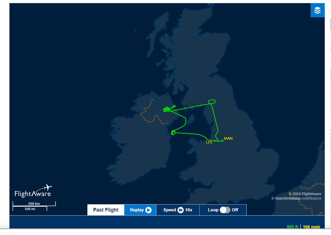 A Manchester-Dublin flight tried Dublin, Belfast and Glasgow before landing in Liverpool.