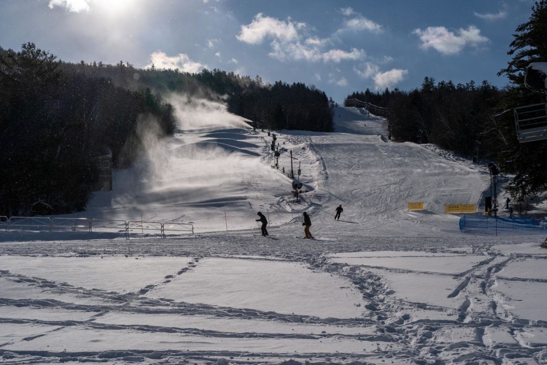 Skiers enjoy a cold afternoon on the slopes at Attitash Mountain on January 17, 2024 in Bartlett, New Hampshire.