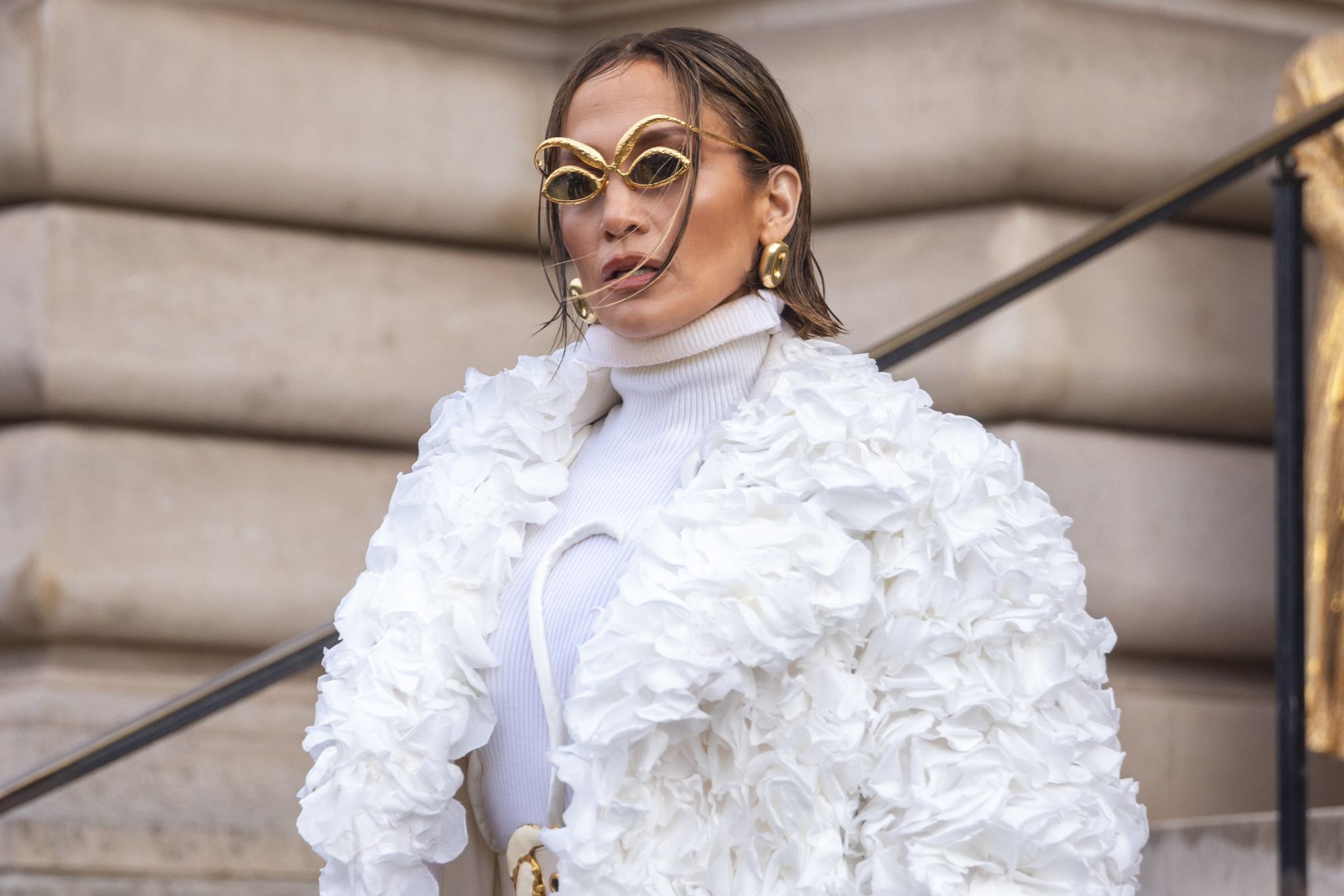 PARIS, FRANCE - JANUARY 22: Jennifer Lopez attends the Schiaparelli Haute Couture Spring/Summer 2024 show as part of Paris Fashion Week on January 22, 2024 in Paris, France. (Photo by Marc Piasecki/WireImage)
