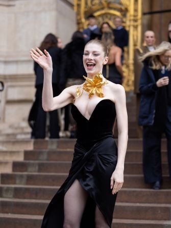 Hunter Schafer attends the Schiaparelli Haute Couture show on January 22 in Paris, France.