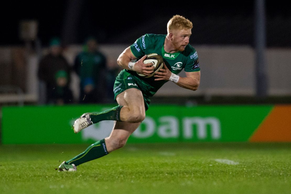 Darragh Leader of Connacht runs with the ball during the Guinness PRO14 match between Connacht Rugby and Benetton Rugby at the Sportsground in Galway, Ireland on March 22, 2019 (Photo by Andrew Surma/NurPhoto via Getty Images)
