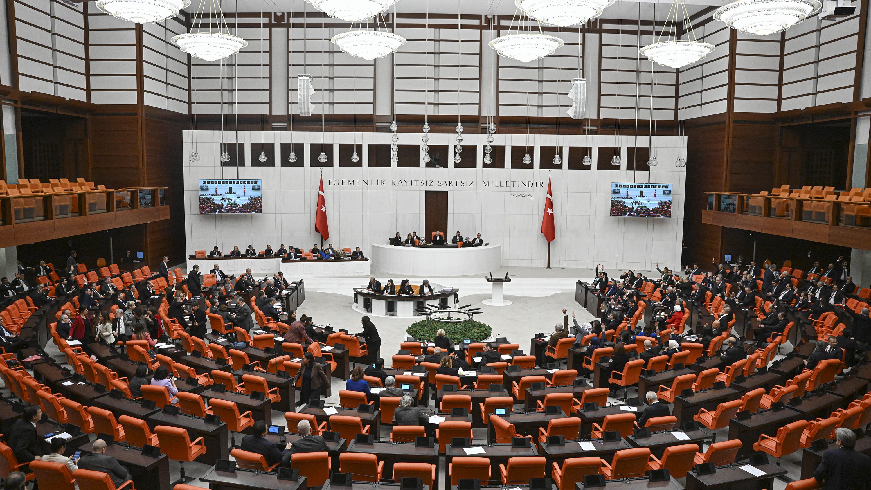 ANKARA, TURKIYE - JANUARY 23: A general view of the Turkish parliament during the voting session on the bill regarding Sweden's accession protocol to the North Atlantic Treaty Organization (NATO) in Ankara, Turkiye on January 23, 2024. Turkish parliament approved Sweden's membership of NATO. (Photo by Metin Aktas/Anadolu via Getty Images)