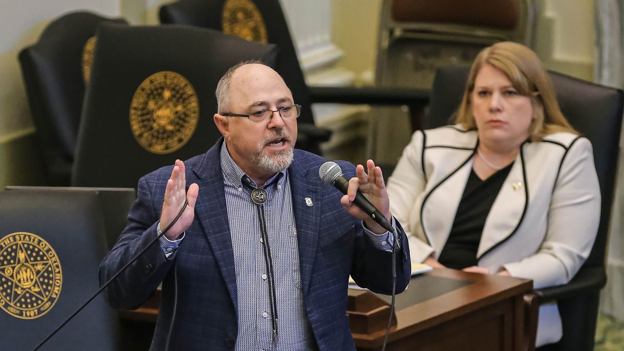 Rep. Justin Humphrey, R-Lane urges lawmakers to vote yes on House Bill 4327 during debate in the House of Representatives at the state Capitol Thursday, May 19, 2022.