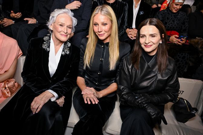 From left: Glenn Close, Gwyneth Paltrow and Juliette Binoche attend the Giorgio Armani Privé Haute Couture show on January 23  in Paris, France.