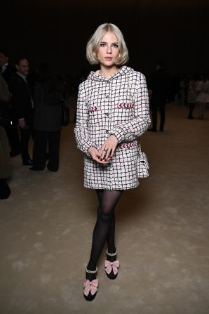 Lucy Boynton attends the Chanel Haute Couture show on January 23 in Paris, France.