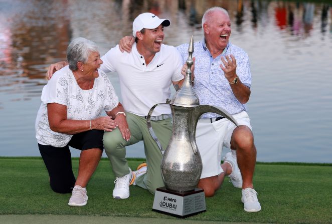 McIlroy won the Dubai Desert Classic for a record fourth time just a week later, toasting the achievement with his parents Rosie and Gerry.