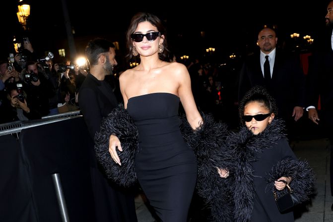 Kylie Jenner and Stormi Webster attend the Valentino Haute Couture show on January 24 in Paris, France.