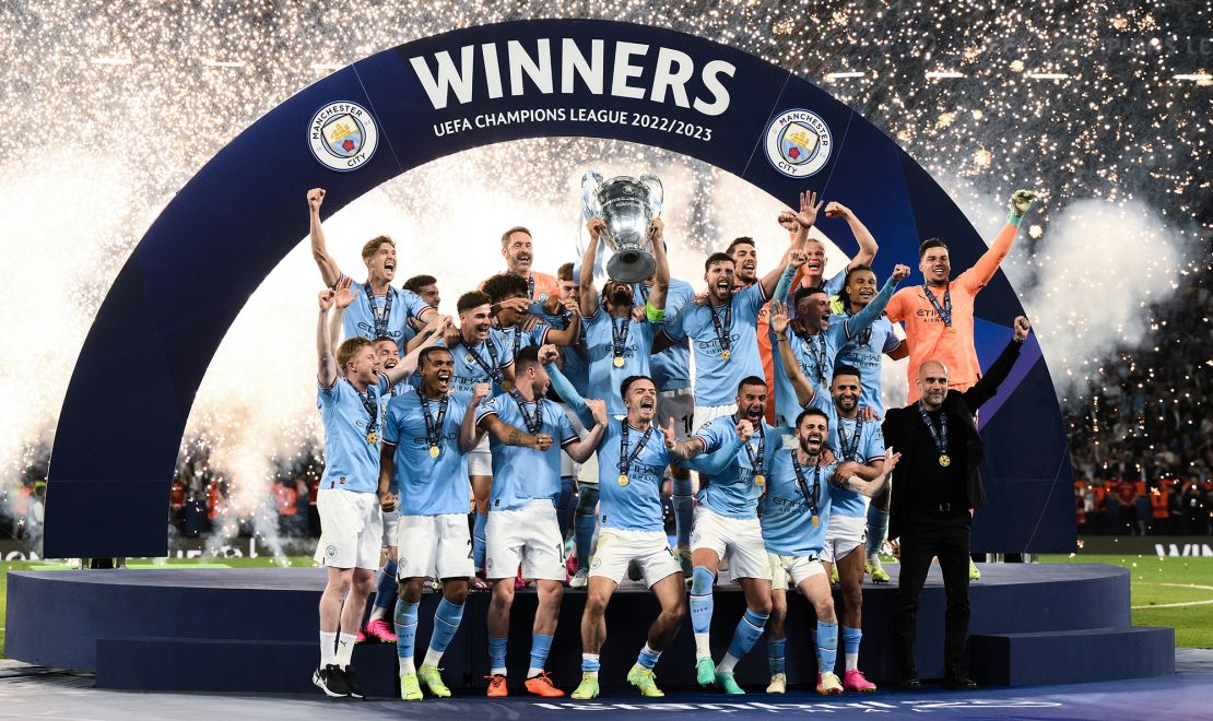 ISTANBUL, TURKEY - JUNE 10: Ilkay Guendogan of Manchester City lifts the UEFA Champions League trophy after the team's victory during the UEFA Champions League 2022/23 final match between FC Internazionale and Manchester City FC at Ataturk Olympic Stadium on June 10, 2023 in Istanbul, Turkey. (Photo by David Ramos/Getty Images)