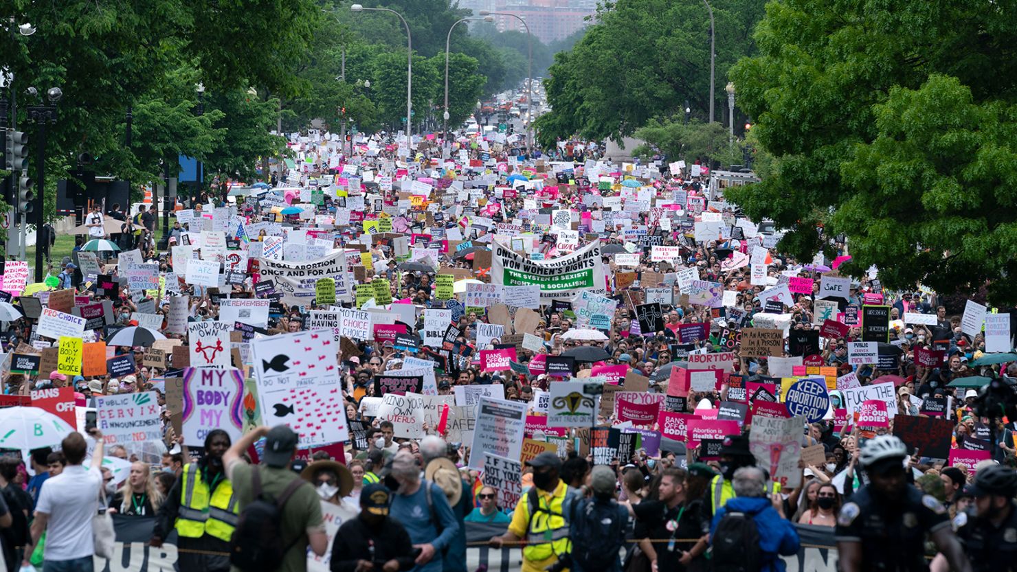 Activists take part in the The Bans Off Our Bodies march for abortion access, in Washington, DC on May 14, 2022.