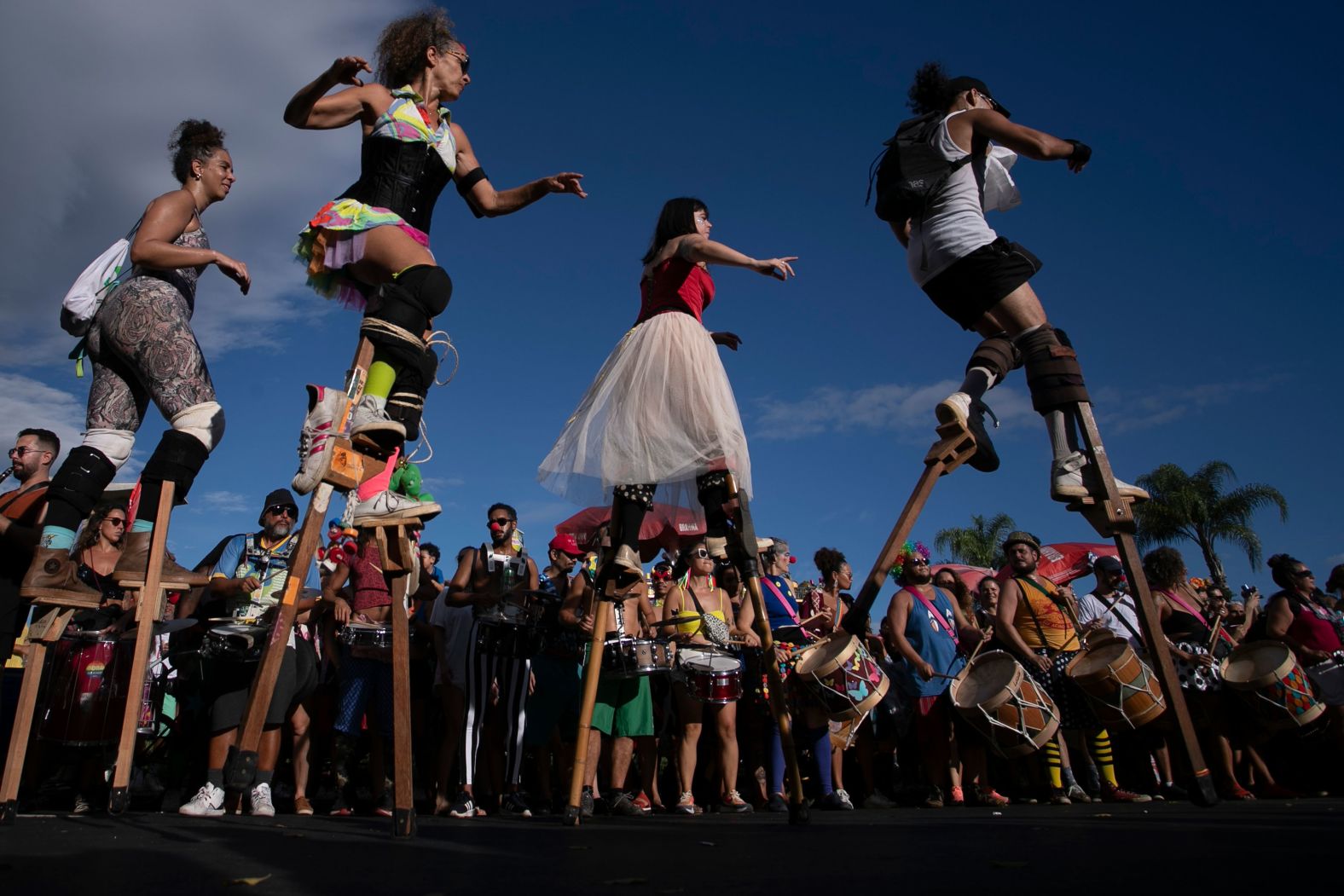 Revelers take part in a pre-Carnival street party rehearsal in Rio de Janeiro on Sunday, January 21.