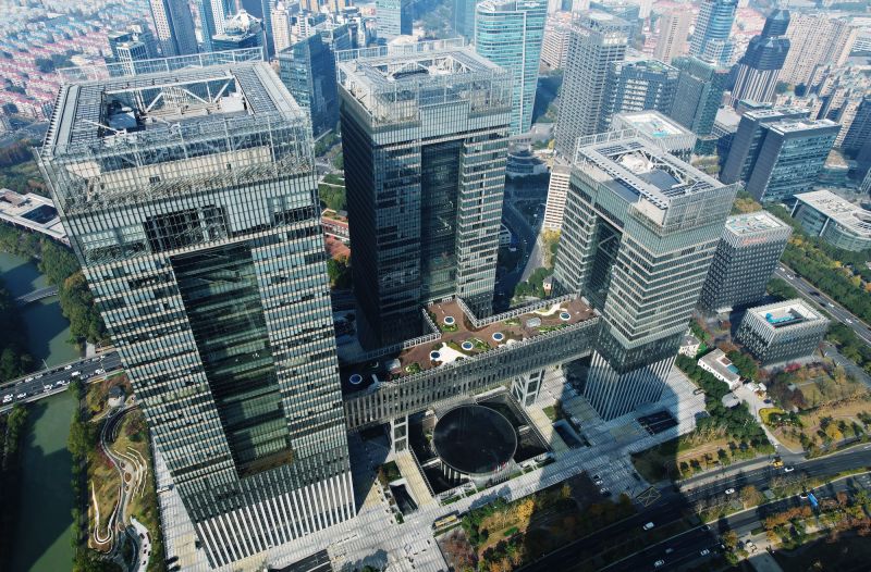 An aerial photo showing the Shanghai Financial Exchange Square in Shanghai, China, on December 5, 2023.