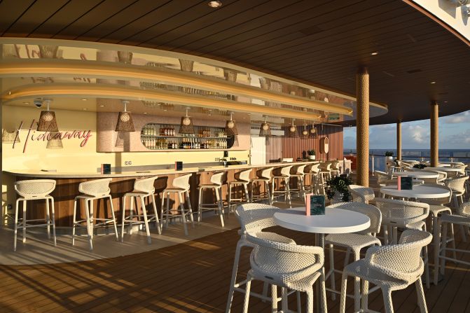 <strong>A beach-club scene: </strong>The Hideaway neighborhood offers what the cruise line calls "the good vibes of beach club scenes around the world" with a dedicated bar and the first suspended infinity pool at sea.