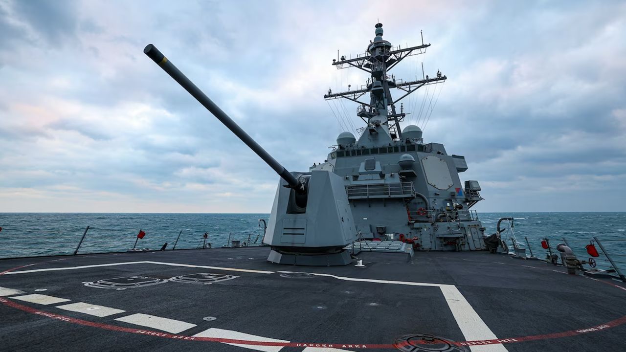 The Arleigh Burke-class guided-missile destroyer USS John Finn (DDG 113) conducts routine operations in the East China Sea, on January 24, 2024.