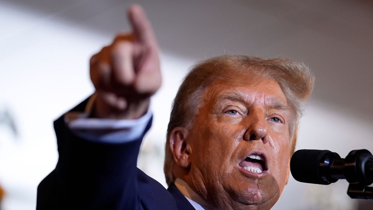 Republican presidential candidate former President Donald Trump speaks at a primary election night party in Nashua, N.H., Tuesday, January 23, 2024. 