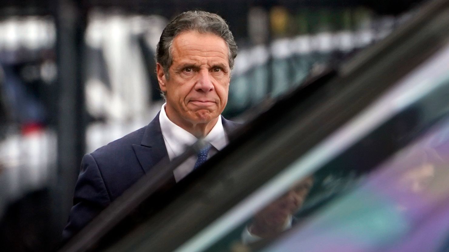 New York Gov. Andrew Cuomo prepares to board a helicopter after announcing his resignation on Aug. 10, 2021, in New York.