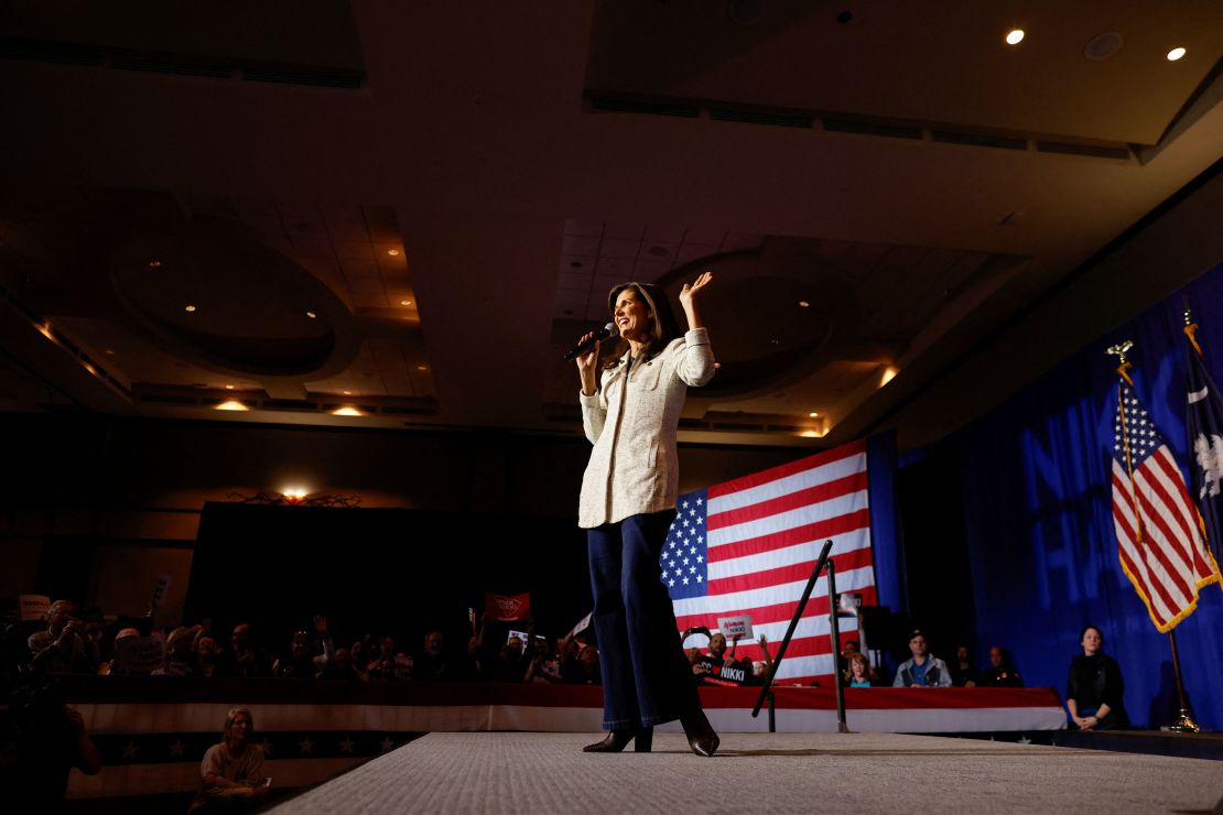 Republican presidential candidate and former U.S. Ambassador to the United Nations Nikki Haley speaks during a campaign event before the South Carolina Republican presidential primary election in North Charleston, South Carolina, U.S., January 24, 2024. REUTERS/Randall Hill