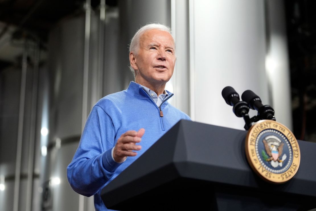 President Joe Biden speaks at the Earth Rider Brewery, Thursday, Jan. 25, 2024, in Superior, Wis. Biden is returning to the swing state of Wisconsin to announce $5 billion in federal funding for upgrading the Blatnik Bridge and for dozens of similar infrastructure projects nationwide. (AP Photo/Alex Brandon)