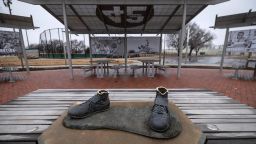 January 26, 2024, Wichita, Kansas: Only the feet remain, after a statue of legendary baseball pioneer Jackie Robinson was stolen from the League 42 field in Wichita, Kansas.
