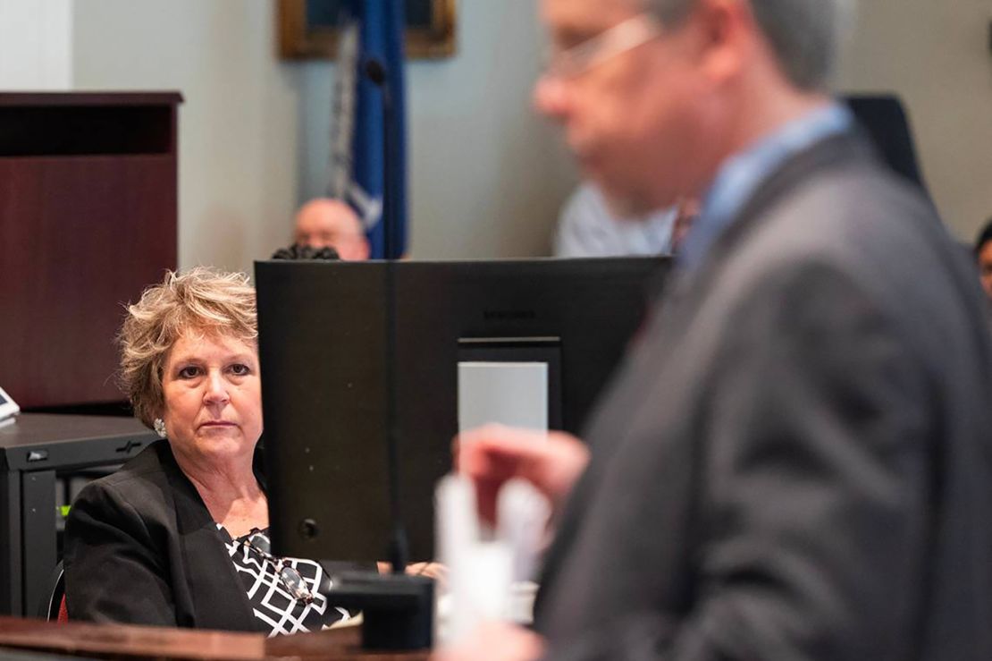 Colleton County Clerk of Court Rebecca Hill listens as prosecutor Creighton Waters makes closing arguments in Alex Murdaugh's murder trial at the Colleton County Courthouse on March 1, 2023, in Walterboro, South Carolina.
