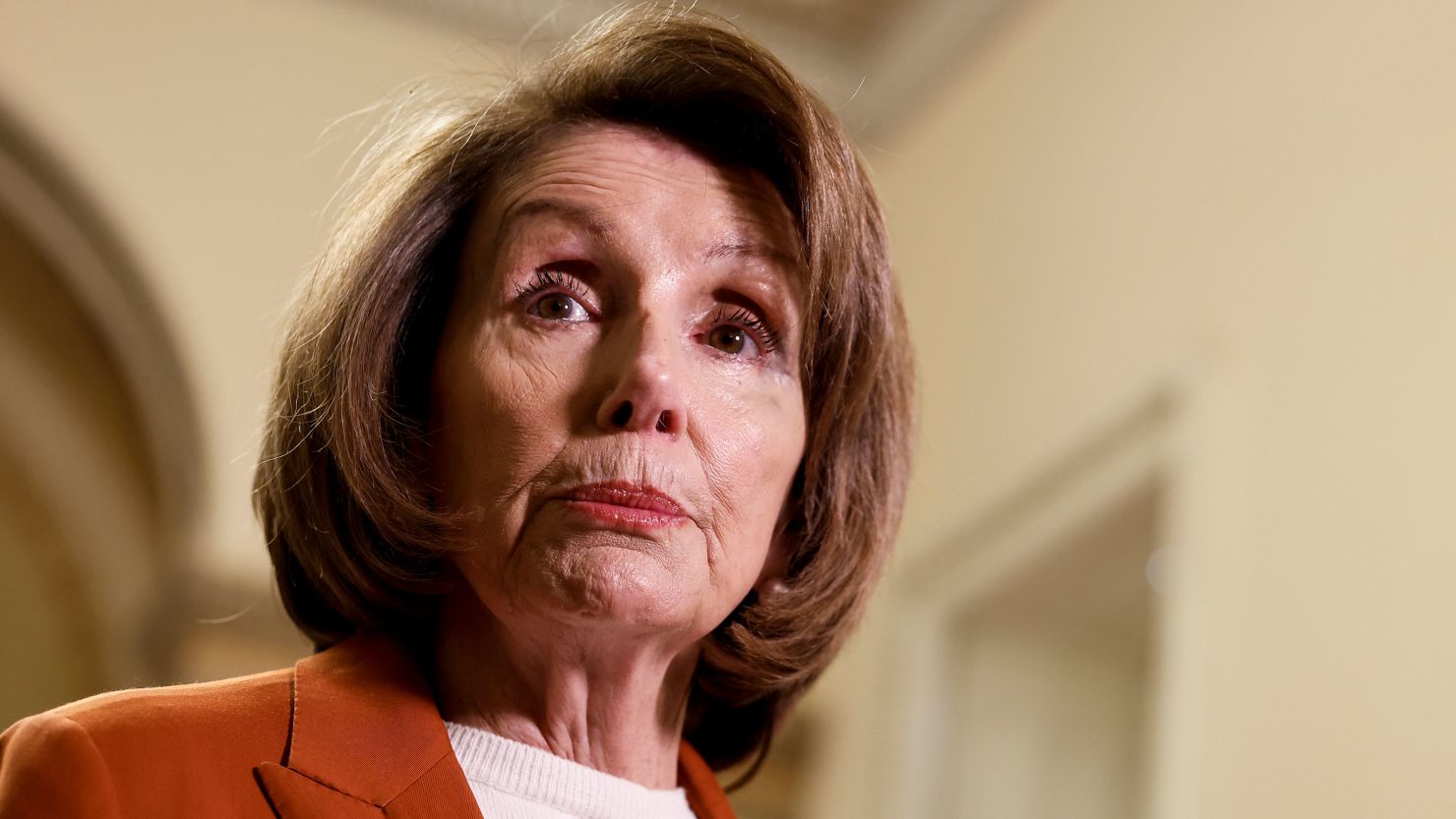 Former US Speaker of the House, Rep. Nancy Pelosi (D-CA) speaks to reporters inside the US Capitol Building on January 27, 2023, in Washington, DC.