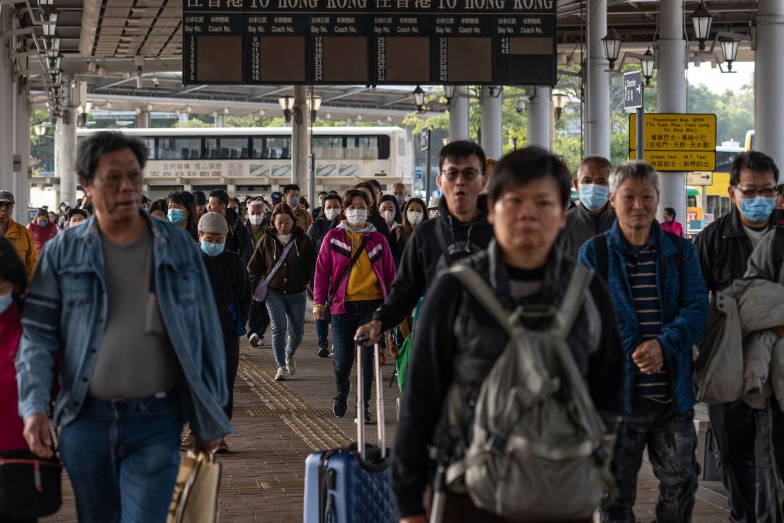 People leaving Hong Kong for Shenzhen as pictured on January 21, 2024.