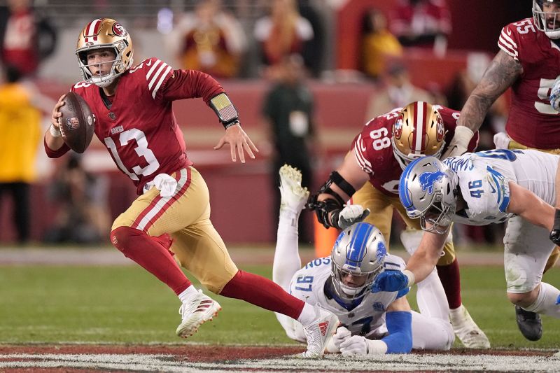 San Francisco 49ers quarterback Brock Purdy runs during the second half of the NFC Championship game.